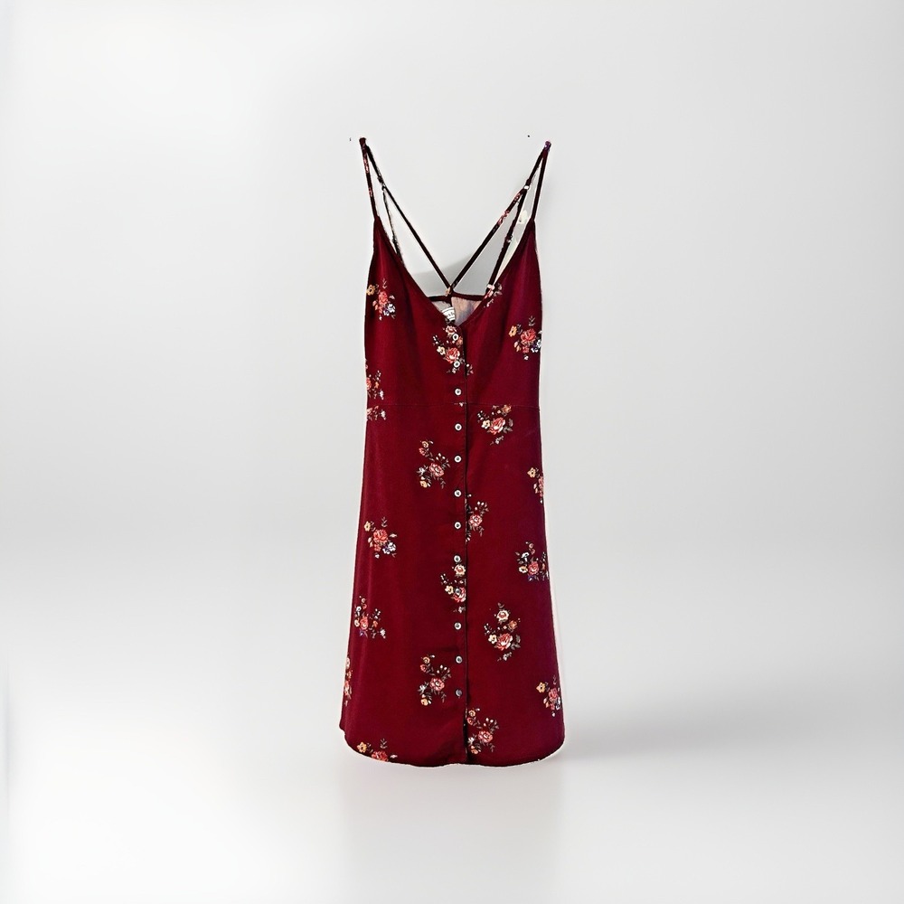 Abercrombie & Fitch Babydoll Dress S Burgundy Floral Strappy Tieback Mini Boho